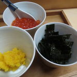 松川 - ご飯、生唐墨といくら、海苔、じゃこ山椒と3