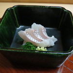 松川 - 淡路の鯛のお造り、酢橘と塩、醤油で3