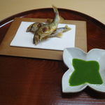 松川 - 子持ち鮎の塩焼き、蓼酢で2