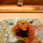 炭火割烹 白坂 - ⚫「焼きゴマ豆腐  無花果  銀餡」