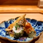 炭火割烹 白坂 - ⚫「キスと海老しんじょう香り揚げ」