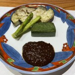 つくば 山水亭 - ナス、アスパラ、生麩