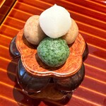 日本料理 別府 廣門 - 月見団子〜自然薯、青のり、きな粉、胡麻