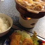 ハゲ天  - ハゲ天ランチ  味噌煮込みうどんとシイラはらもフライにデザートと飲み物