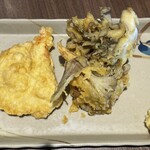東京 肉芝 - 鶏天と舞茸の天ぷら