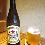 京味 もと井 - SAPPORO LAGER BEER 赤ラベル 中瓶。