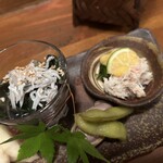 しんど - 金時草としらす、香住蟹と黄身味噌