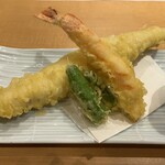 鮮魚 天ぷら すしつま - 一本穴子と大海老の天ぷら