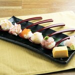Assortment of 5 types of bite-sized Sushi