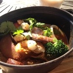 ダブルドアーズ - 2013/10 季節野菜たっぷりシーフードクリーミーカレー（ライスは白米か十六穀米どちらか選択、ドリンク付き）1,600円