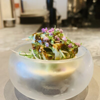 RESTAURANT SALT - ②【胡麻、薬味】
                    　白胡麻+白味噌+豆乳+チキンブイヨンのソースのカッペリーニ、茗荷+胡瓜のバルサミコ和えた冷汁（すったて）饂飩仕立て