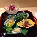 銀座 しのはら - なます、エビ、バイ貝、あわび、メジ