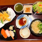 居酒屋風ファミリーレストランいっちょう - 握り寿司3巻と小麺ランチ