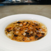 SHIROIYA the RESTAURANT - ②【冷前菜】
                  3種の根菜（大根、人参、牛蒡）、大根のラビオリ、饂飩のムース、鰹出汁+3種の香味オイル（玉蜀黍、唐辛子、葱）の冷製「おきりこみ（=煮込み饂飩）」風