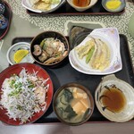 おせんや - かまあげ丼と天ぷら1,300円