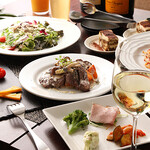 Resort Cafe Lounge Lino - 牛ステーキコース〜前菜、サラダ、チーズ盛、牛ザブトンステーキ、パスタ、デザート〜