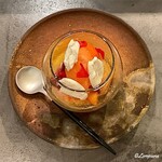 カーサ・デル・チーボ - 白桃 川中島とネクタリンのマリネとブラッドオレンジのソルベとカモミーユのジュレ