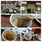 天通 - 出石名物皿そば。いくらでも食べれるけど切りがないから追加は一枚だけで。どこもかしこも渋滞だけど、トロロと生卵に癒された(*´∀｀)