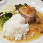 キッチン ブルー グローブ - 吸いきれないので、ご飯を乗せます