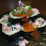 Seafood roll with spilled salmon roe