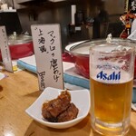 Hanashinobu - マグロの唐揚げ[上海風]タレが、ちょっとお酢も入っていて、ビールが美味いー。