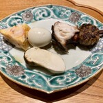 炎水 - 一口おでん 真蛸 海老真薯 鶉卵 鴨つくね