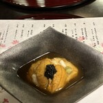 うぶすなの郷 TOMIMOTO - 夜のコースの先付、生雲丹とくみあげ湯葉