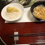 うぶすなの郷 TOMIMOTO - ホクホクの栗ご飯と葛うどん、水茄子の浅漬け。