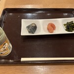 Teuchi Udon Iwashiya - お通しと純米酒大山