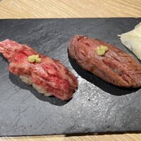 神楽坂焼肉 Kintan - 肉寿司　レアと炙り