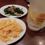 デニーズ - 料理写真:メガ角ハイボール、ベーコンとほうれん草、プライドポテト