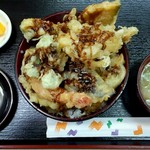 みずなぎ - 天丼（大穴子＋エビ　野菜盛り）（上方から）