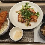 ガスト - 料理写真:焼き九条ネギのもろみチキン膳+ミニタレカツ丼