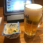居酒家 とりかわ権兵衛 - お通し、生ビール【2023.9】