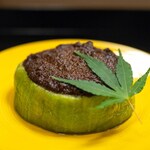 よし町 - 2023.9 翡翠茄子田楽（笠間産緑茄子、自家製味噌、鶏肉、アメリカウラベニイロガワリ、チチタケ、ヤマドリダケ）