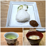 Yakitori Ookawa - ＊ご飯もツヤツヤ、添えられた肉味噌が美味しくて。