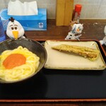 こがね製麺所 - 料理写真:めんたい釜たま（小）＆ちくわ天　　　合計720円