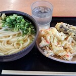 218566076 - かけうどん(大 2玉)、キャベツのかき揚げ、なす天