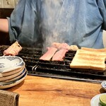 炭火焼鳥 きち蔵 - 焼き場風景