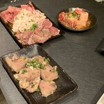 神保町食肉センター - ハツ、レバー(脂巻き)、ハラミ、柔らかタン、ホルモンカルビ