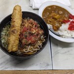 大和屋 - カレーセット（かけそばに半カレー）＋五目天、ちくわ天追加