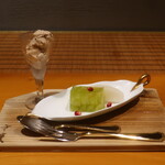日本料理 幸庵 - 栗のアイスと、シャインマスカットゼリー、梨の盛合せ