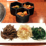 よろにく - オイキムチ、カクテキ、あっさりキムチ、ナムル三種