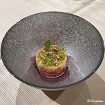 プチレストラン ブーケ・ド・フランス - 天然物の本鮪のカマトロと赤身のタルタルと焼茄子のピュレ