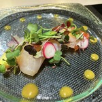 神戸牛 個室 ステーキ 吉祥 - 水蛸とカンパチのマリネ　マンゴーソース