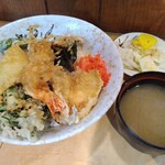 天丼ふじ - 天丼 800円 大盛 100円 漬物 100円