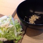 茶洒 金田中 - 刻み野菜 レタス 長葱 白菜 椎茸 鶏肉 切胡麻 