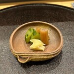 日本料理 直 - お漬物　胡瓜　生姜の粕漬け　セロリの醤油漬け