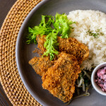 Domestic fried horse mackerel with Shibazuke tartar sauce