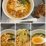 天然温泉 勝運の湯 - 小さな丼に、半玉ですが茹でたての生麺、メンマ、あおさ、ネギの乗った
      シンプルなミニラーメンです。
      お好みでかけられる、柚子胡椒七味をフリフリ♪( ´▽｀)
      特製の醤油ラーメン、アッサリして美味しい！